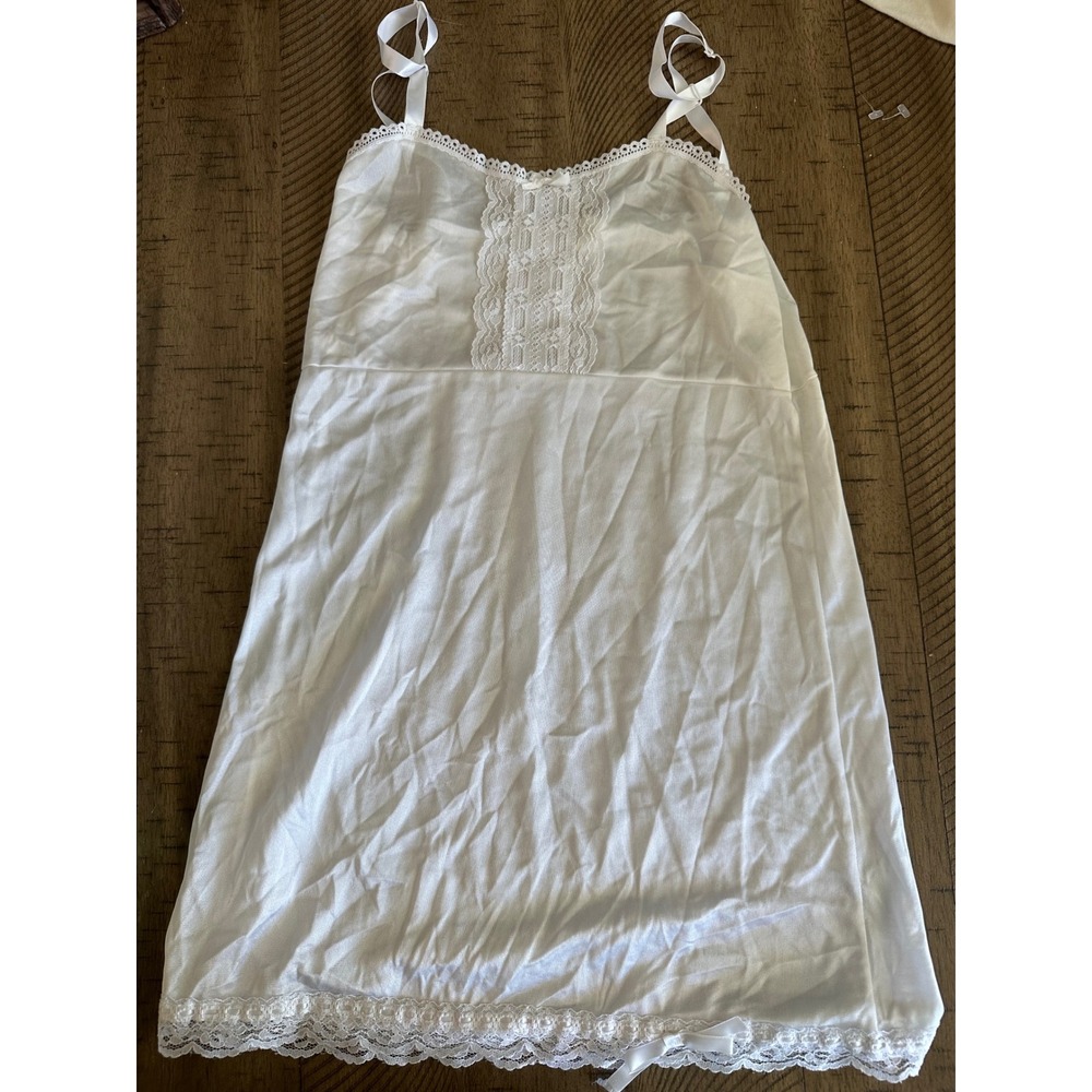 Vintage 80s Sears Girls White Nylon Slip‎ - Size 12 - Made in USA